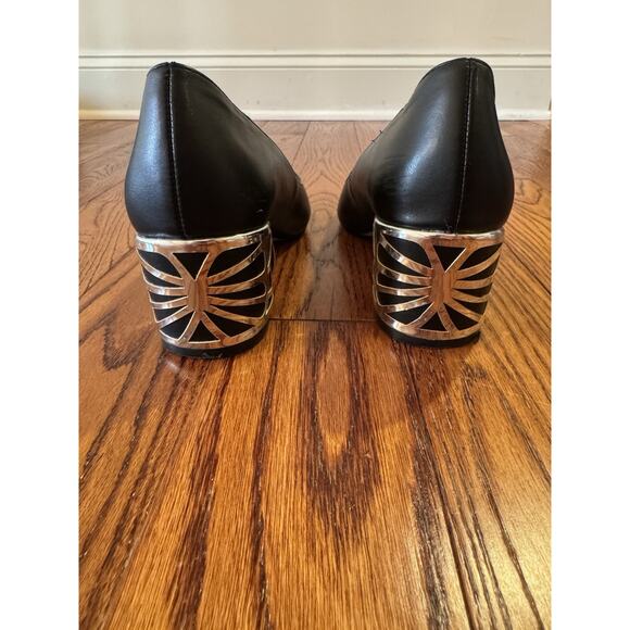 Adrienne Vittadini Flori Metallic Heel Pumps Womens 7 Black Metallic Block Heel - Picture 2 of 16